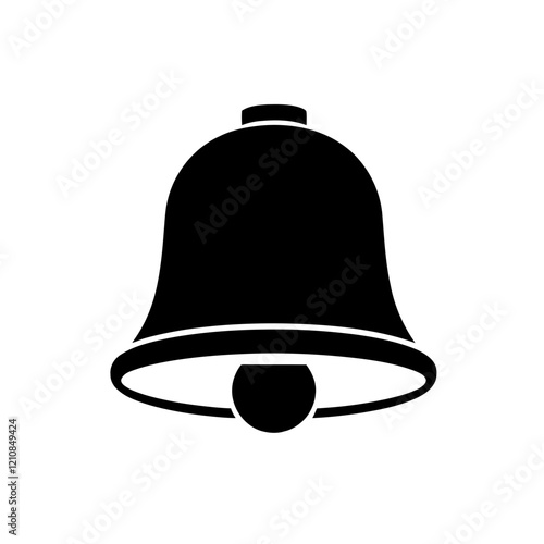 Simple black bell notification icon in silhouette style on white background for user interface design
