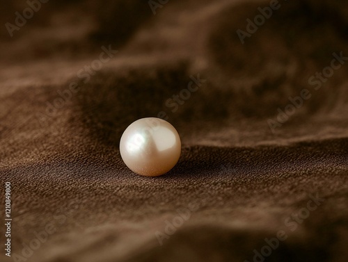 Lustrous single pearl resting on a dark textured surface with soft reflections and warm tones photo