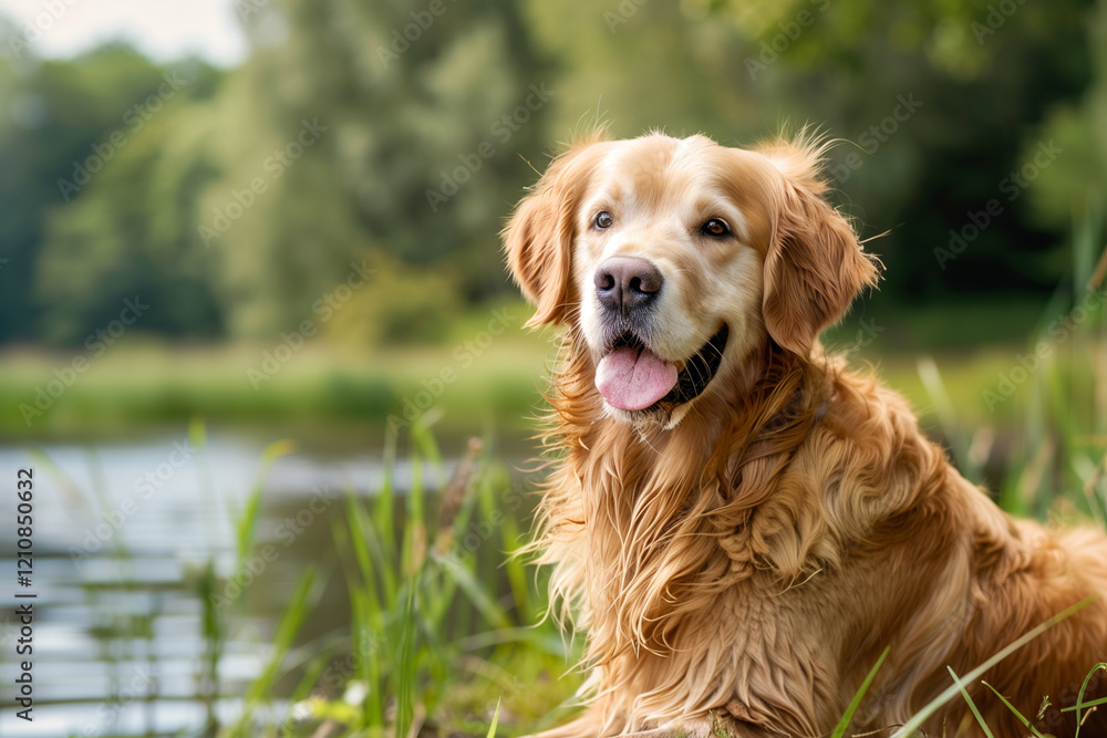 Old golden retriever dog by the lake Old golden retriever dog by the lake