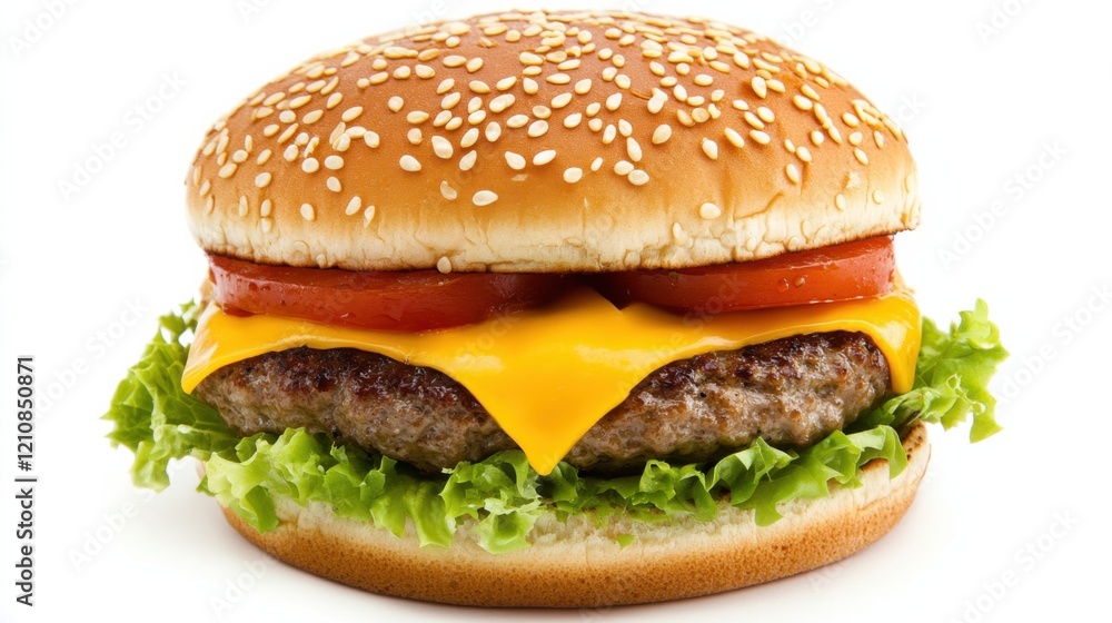 A juicy cheeseburger with a toasted sesame seed bun, melted cheese, crisp lettuce A juicy cheeseburger with a toasted sesame seed bun, melted cheese, crisp lettuce