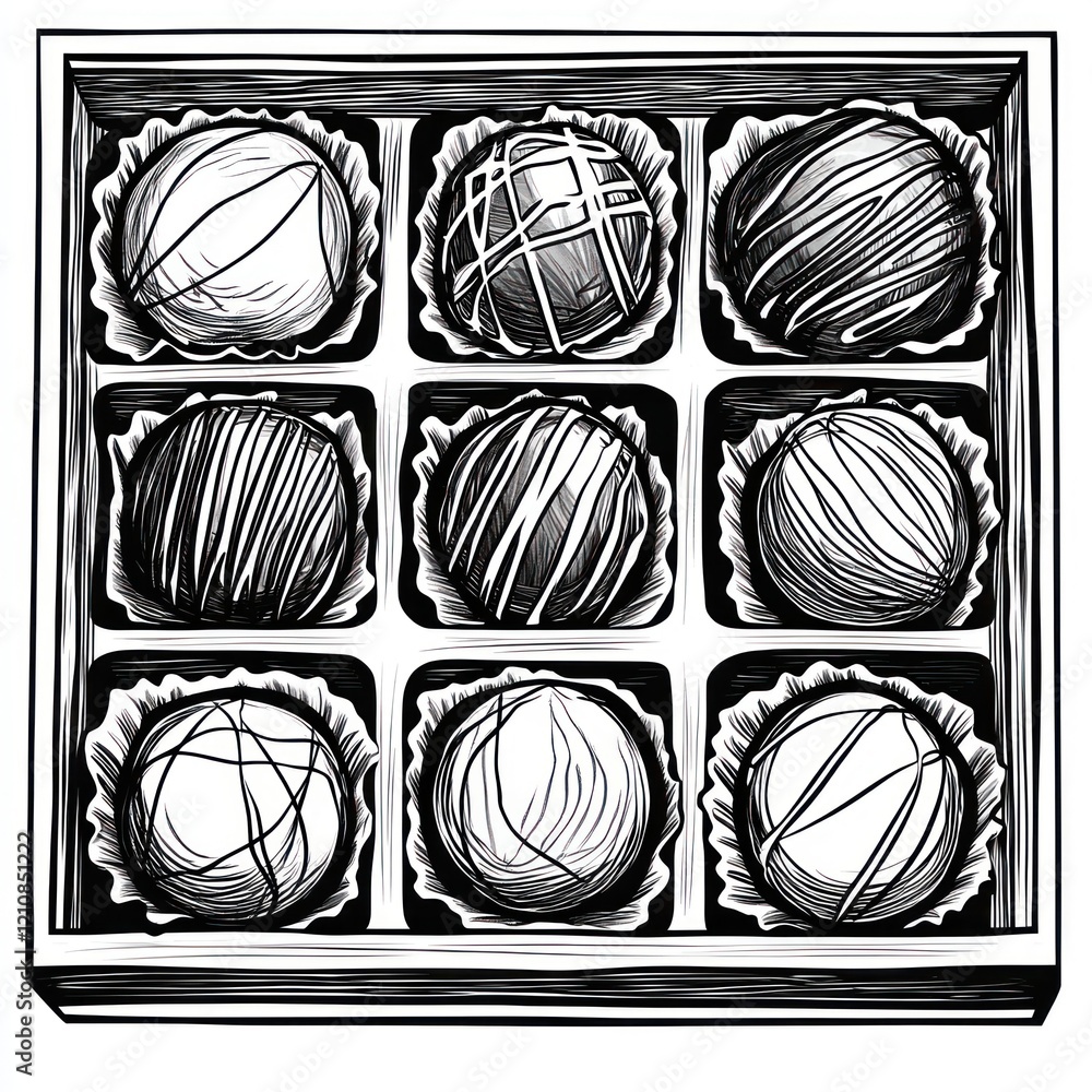 Obraz premium Nine assorted chocolate truffles in a box.