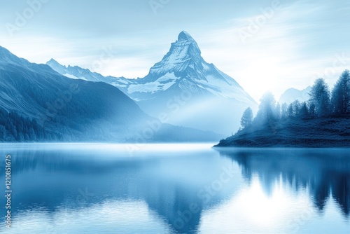 Wallpaper Mural Majestic Matterhorn reflected in a serene lake, surrounded by misty mountains. Torontodigital.ca