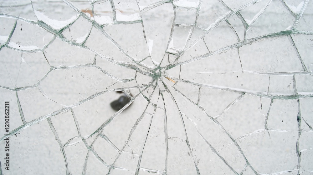 Obraz premium Close-up of shattered glass with a small dark object in the center.