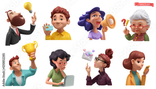 People 3d vector cartoon icon set