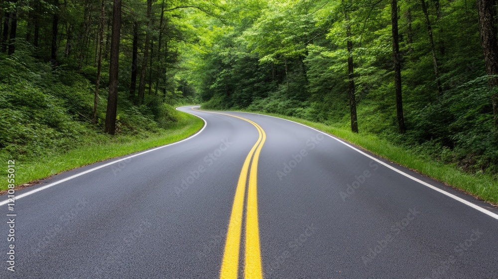 Winding scenic road through lush forest outdoor landscape photography nature viewpoint tranquil environment Winding scenic road through lush forest outdoor landscape photography nature viewpoint tranquil environment