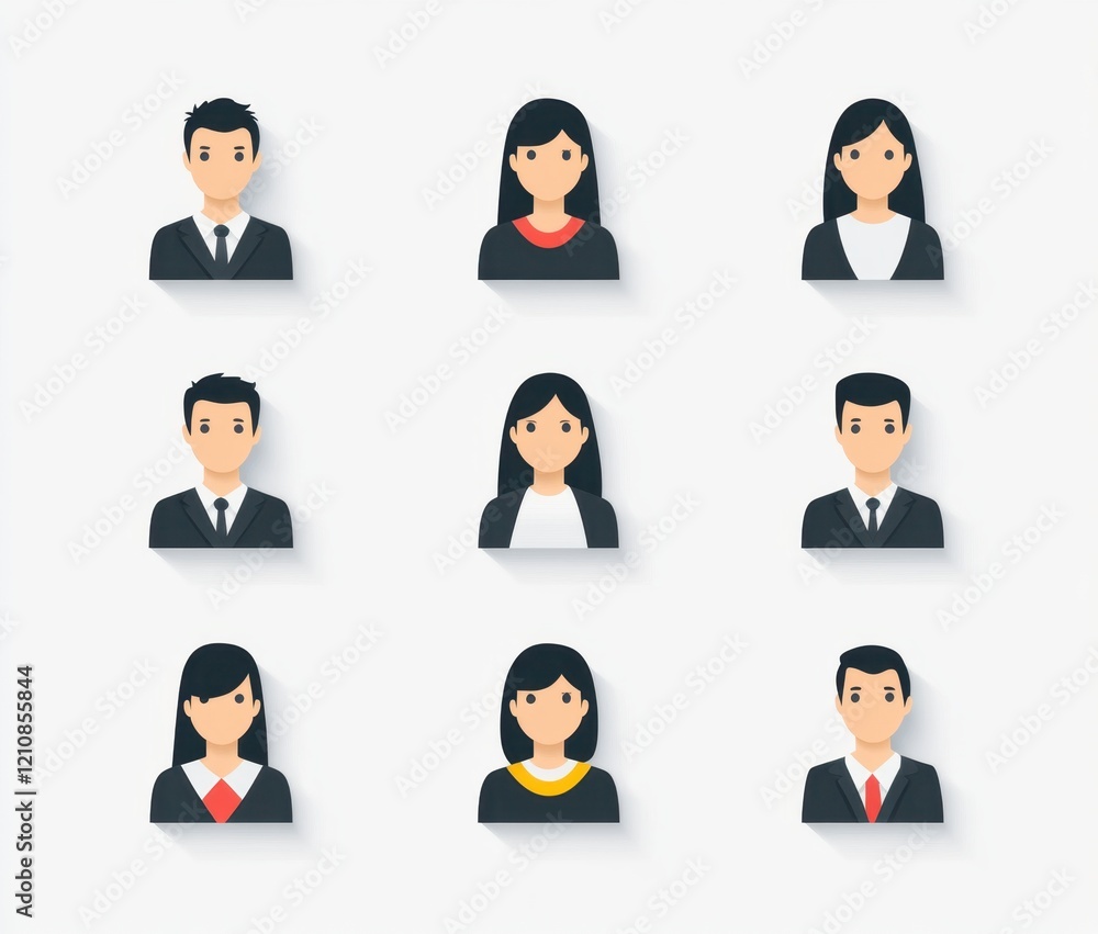 Set of icons for business and office workers Portrait avatars in a flat design style with a white background Generative AI Set of icons for business and office workers Portrait avatars in a flat design style with a white background Generative AI