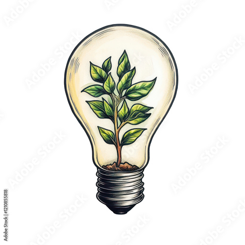 Comic Lightbulb with a plant inside 