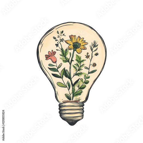 Comic Lightbulb with a plant inside 