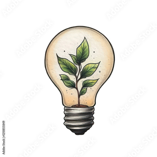 Comic Lightbulb with a plant inside 