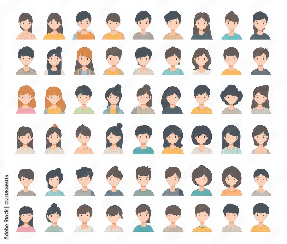 Set of people icon illustrations on a white background, simple flat design icons for a profile picture set with male and female portraits in a minimalistic style Generative AI Set of people icon illustrations on a white background, simple flat design icons for a profile picture set with male and female portraits in a minimalistic style Generative AI