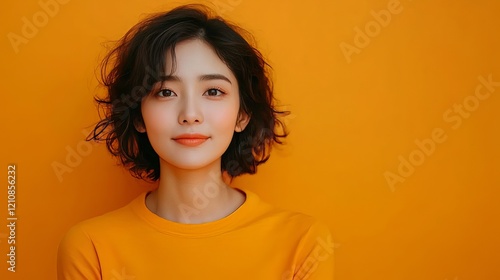 Wallpaper Mural Asian cancer survivor wearing an orange shirt on an orange background with space for copy for World Cancer Day. Torontodigital.ca