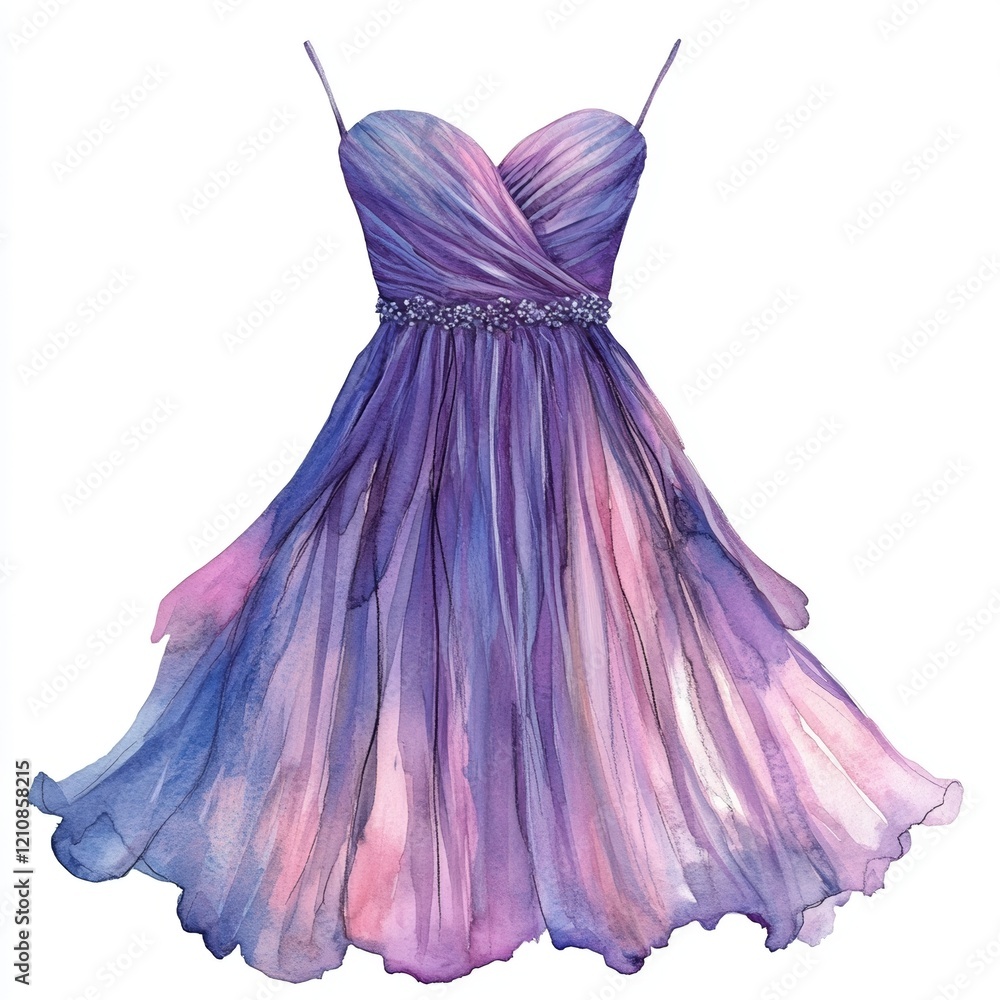 Obraz premium This watercolor dress features a graceful silhouette and rich color gradients, ideal for showcasing creativity in fashion design and artistic illustrations