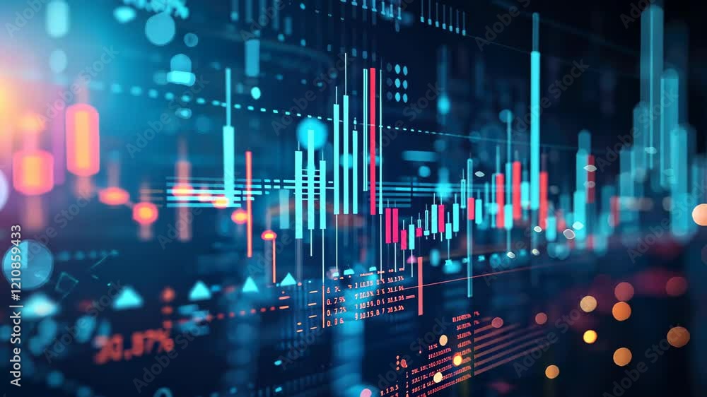 A futuristic digital stock market graph with glowing data points, financial trends, and trading analytics in a cyber-style theme. A futuristic digital stock market graph with glowing data points, financial trends, and trading analytics in a cyber-style theme.