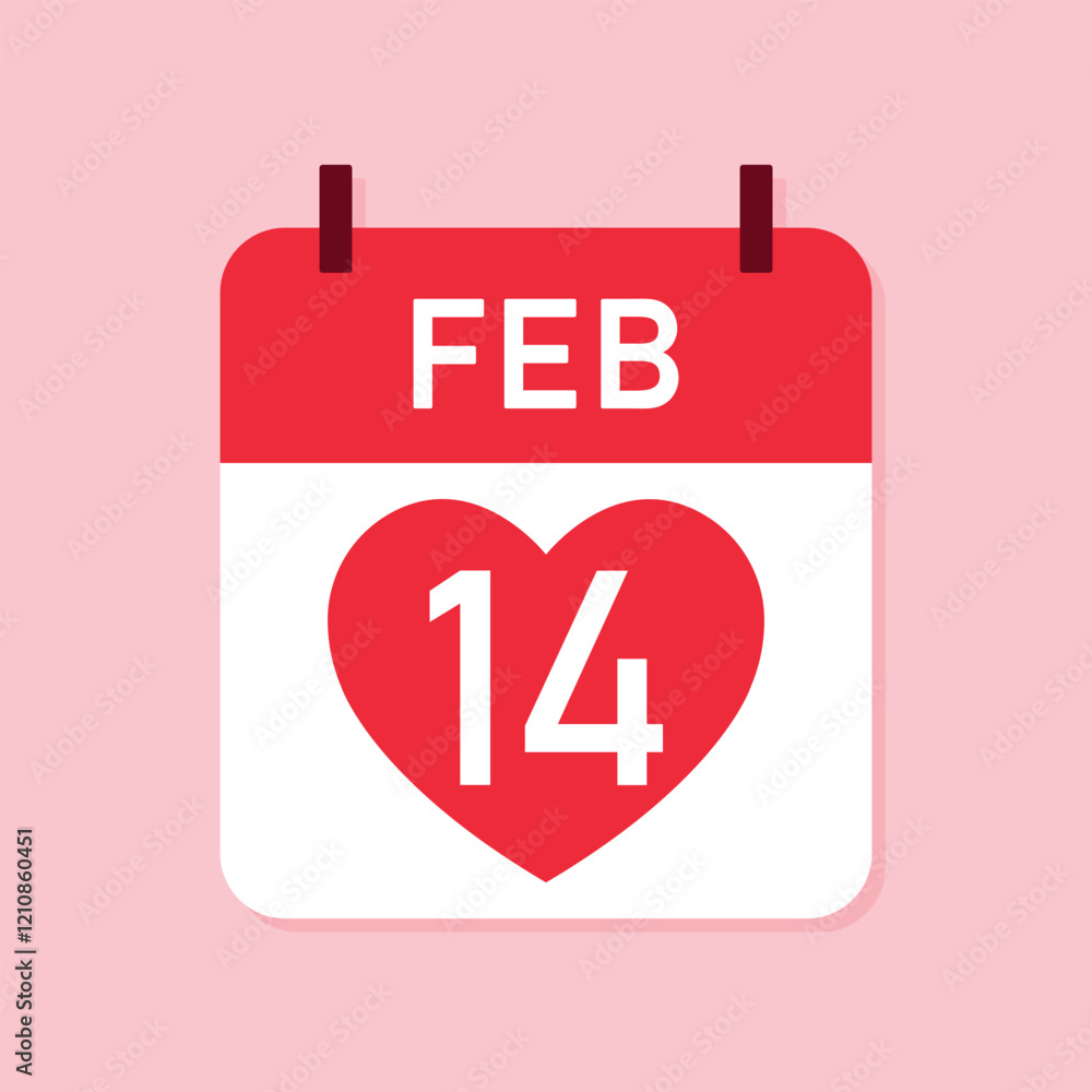 February 14 date icon, Valentines day calendar sheet, vector illustration February 14 date icon, Valentines day calendar sheet, vector illustration