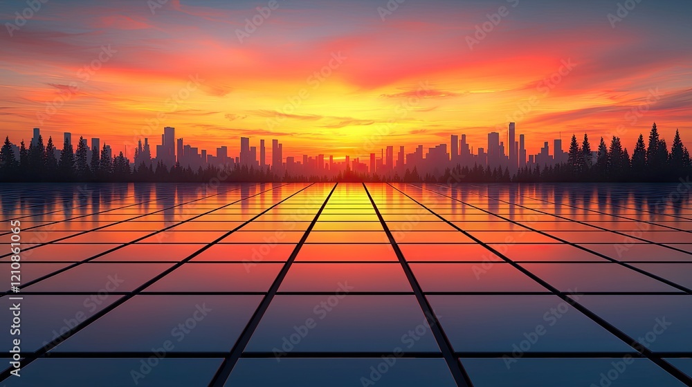 Fototapeta premium Futuristic Holographic Neon Grid with Vibrant 80s Style and Glowing Rainbow Light Effects