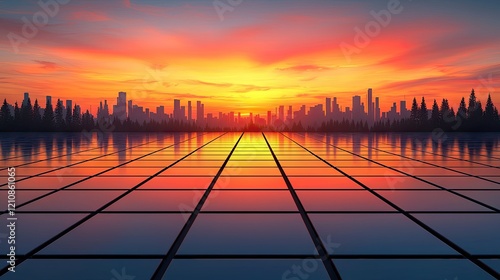 Futuristic Holographic Neon Grid with Vibrant 80s Style and Glowing Rainbow Light Effects