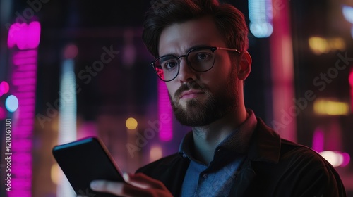 Male trader investor broker crypto analyst holding smartphone in hand analyzing stock market trading charts indexes data checking price using mobile stockmarket exchange app, over shoulder view.