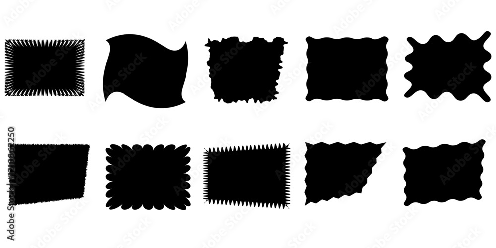 Squiggle stories frames set. Jaggered edges, retro scallop frames, psychedelic forms, groovy shapes set Squiggle stories frames set. Jaggered edges, retro scallop frames, psychedelic forms, groovy shapes set