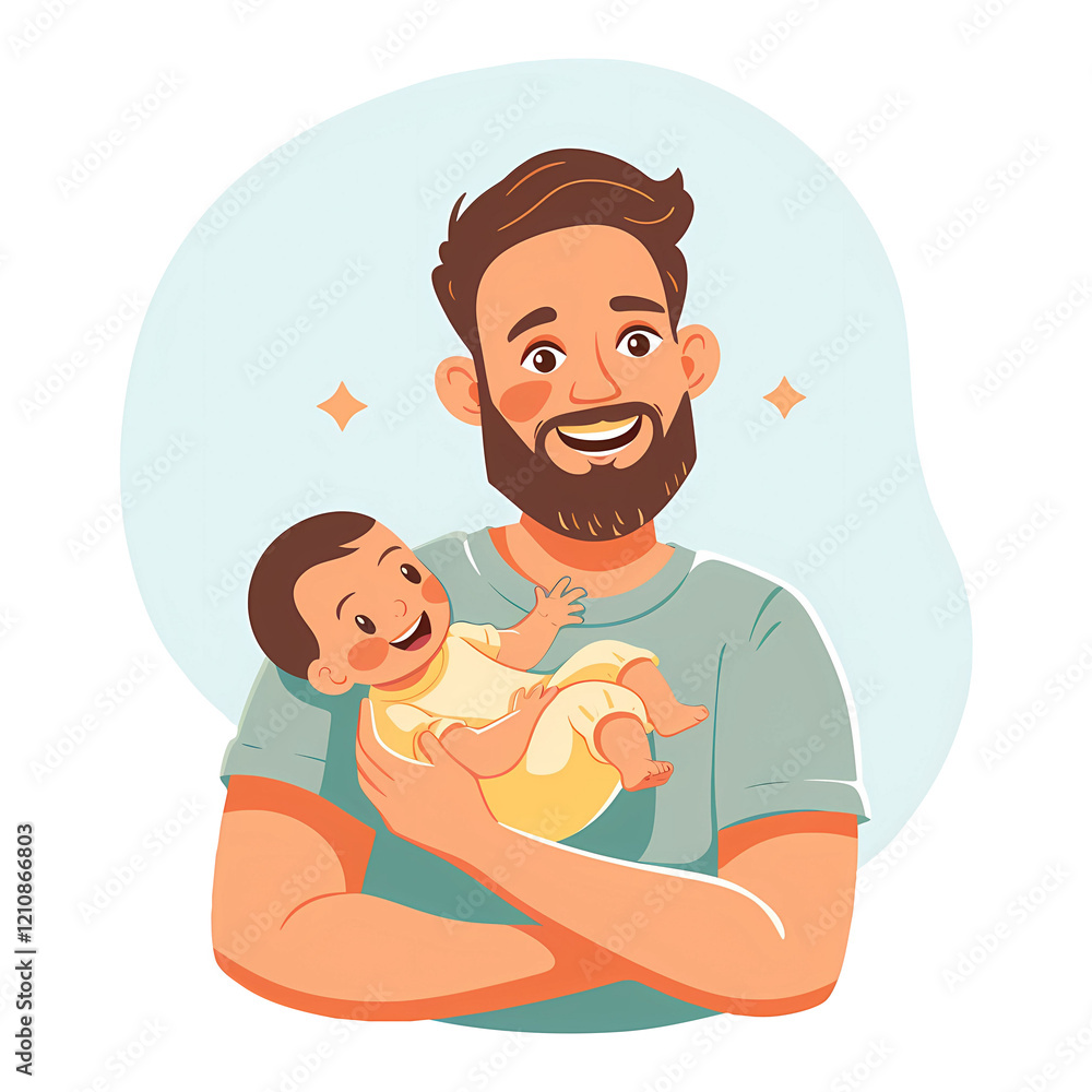 Loving father holds his joyful baby, illustration. Loving father holds his joyful baby, illustration.