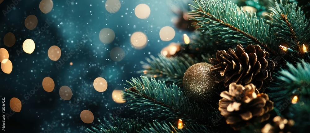 Warm holiday ambiance with sparkling ornaments and soft snowfall in a cozy indoor setting Warm holiday ambiance with sparkling ornaments and soft snowfall in a cozy indoor setting