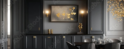 A sophisticated French kitchen design rendered in 3D