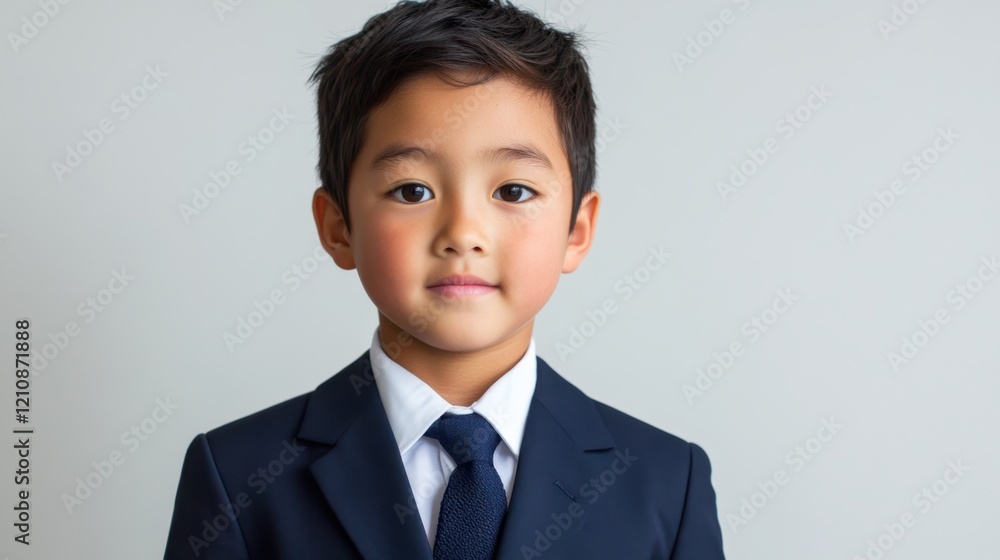 Portrait of a young boy in a formal suit with a neutral background. Portrait of a young boy in a formal suit with a neutral background.