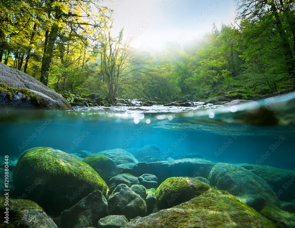 Fototapeta premium Generated image 美しい川の水中の様子
