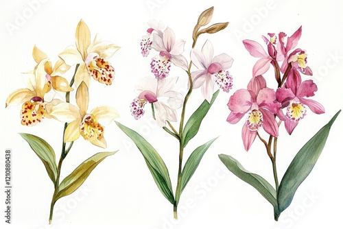 Wallpaper Mural Detailed watercolor study different species vintage orchids, perfect for botanical art collectors. Torontodigital.ca