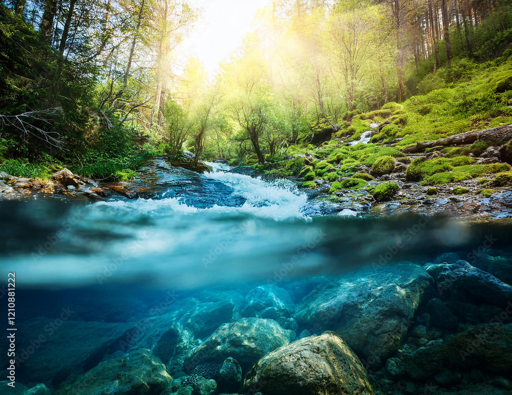 Obraz premium Generated image 美しい川の水中の様子