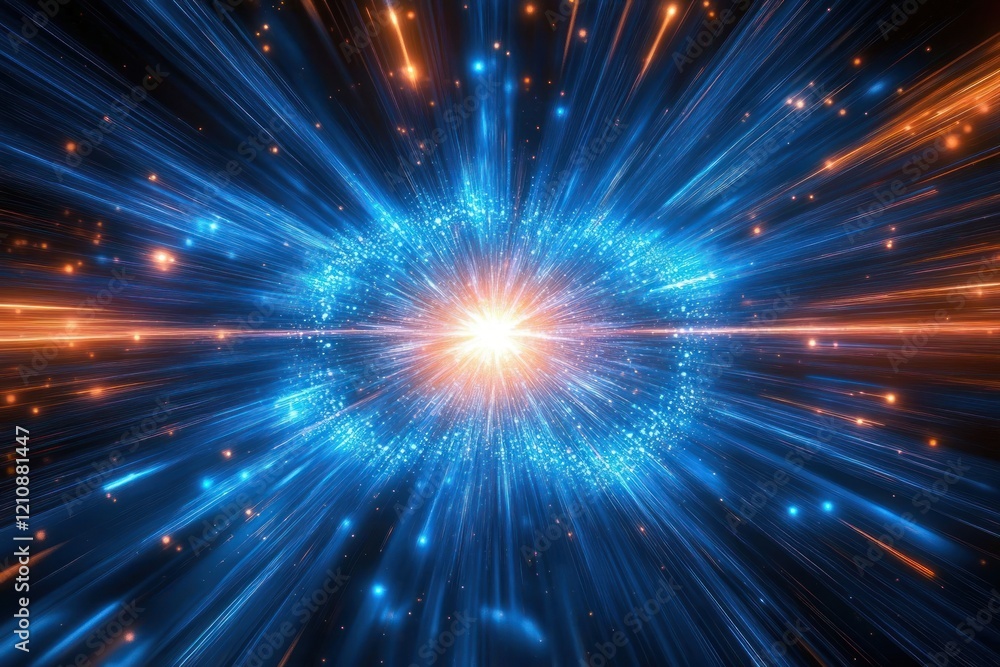 Fototapeta premium Cosmic Explosion of Light with Beams and Luminous Source in Digital Abstract Art