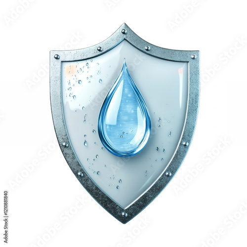 Water Drop Protection Metal Shield Icon 3d art blue pure     photo