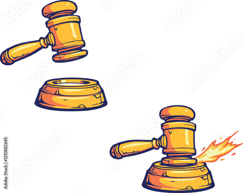 Judge gavel striking sound block, before and after striking