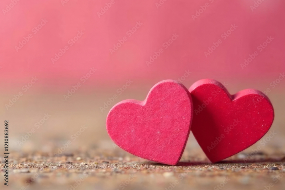 two pink wooden hearts stand on a wooden background for valentine's day two pink wooden hearts stand on a wooden background for valentine's day