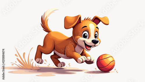 Happy puppy playing with a basketball
