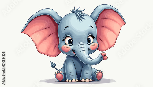 Cute cartoon elephant smiling happily