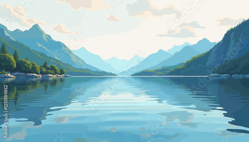 Mountain landscape reflecting on calm lake
