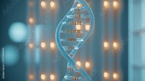 Glowing DNA helix strand, genetic code. (1) photo