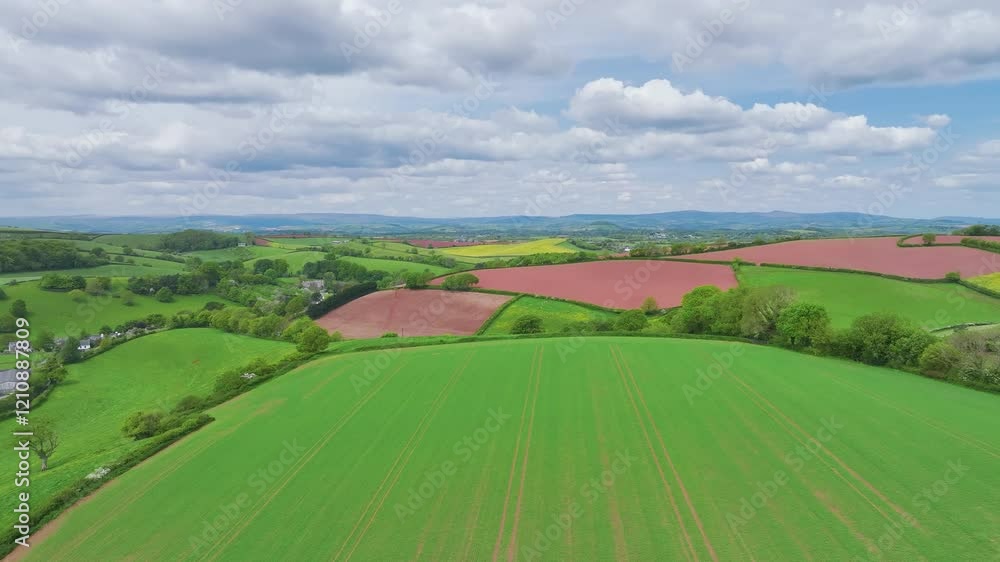 Fields and Farms from a drone, Devon, England, Europe Fields and Farms from a drone, Devon, England, Europe