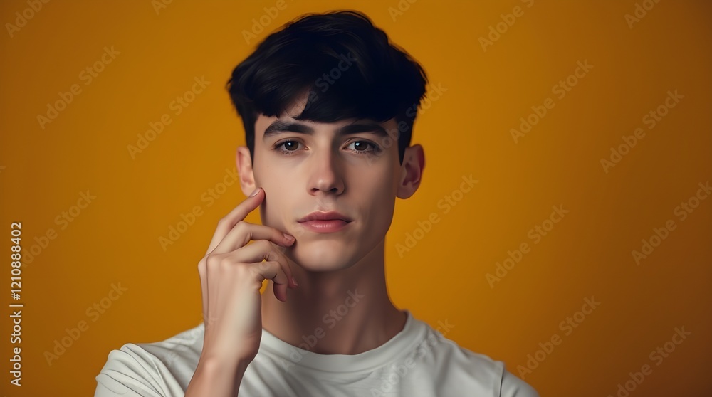 Young man concerned about his skin care Young man concerned about his skin care