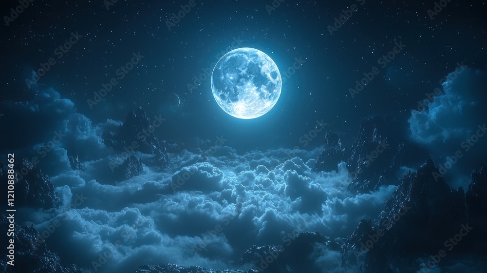Vast Moonlit Cloudscape Over Mountains Vast Moonlit Cloudscape Over Mountains