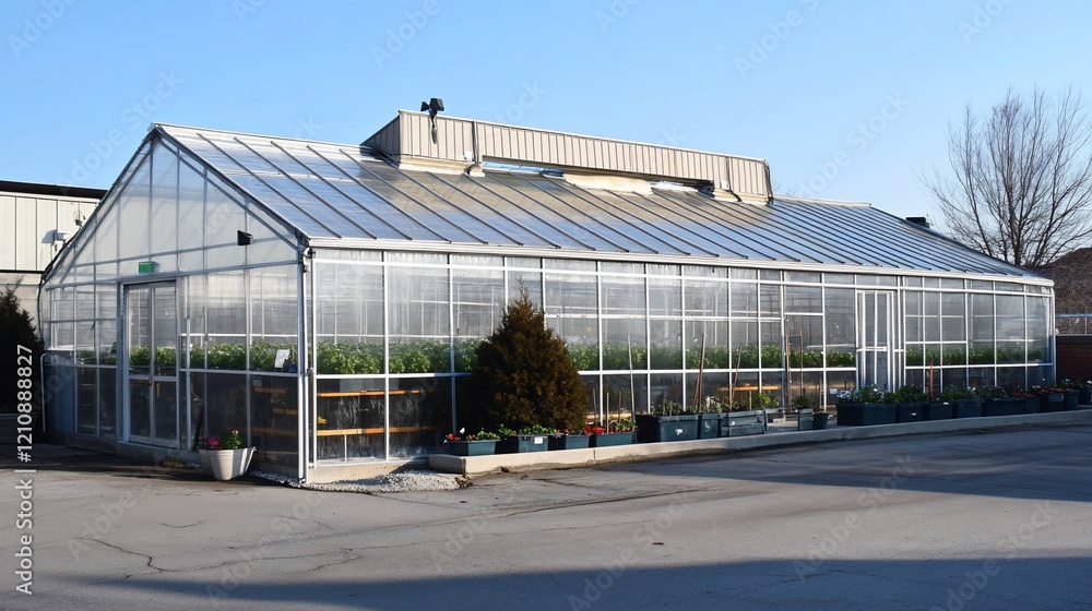 Fototapeta premium Greenhouse nursery plants growing winter sunlight