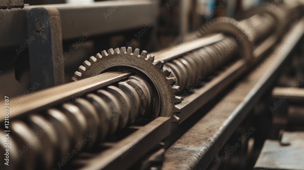 Close-up of industrial machinery gears and screws. Close-up of industrial machinery gears and screws.
