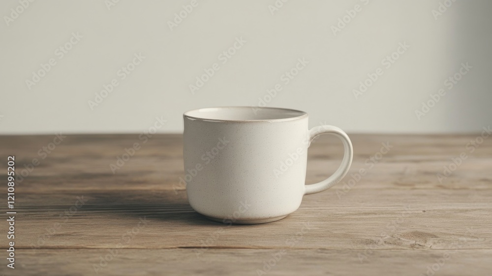 Empty white mug on wooden table. Empty white mug on wooden table.