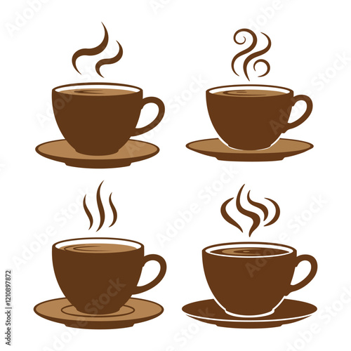 Coffee cup silhouette, Coffee and tea cups silhouette, Teacup silhouette, Ceramic cups silhouette, Tea and coffee cup icon set