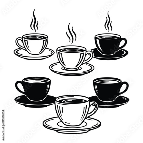 Coffee cup silhouette, Coffee and tea cups silhouette, Teacup silhouette, Ceramic cups silhouette, Tea and coffee cup icon set