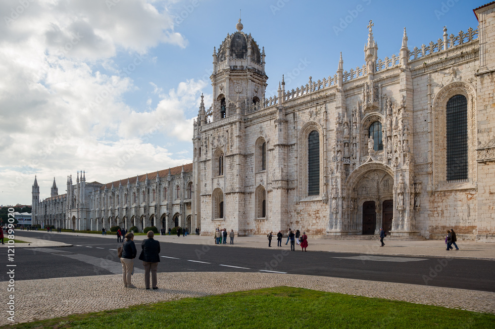Jerónimos Monastery in Lisbon with Tourists