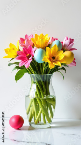 Wallpaper Mural Springtime Tulip Bouquet with Colorful Easter Eggs Torontodigital.ca