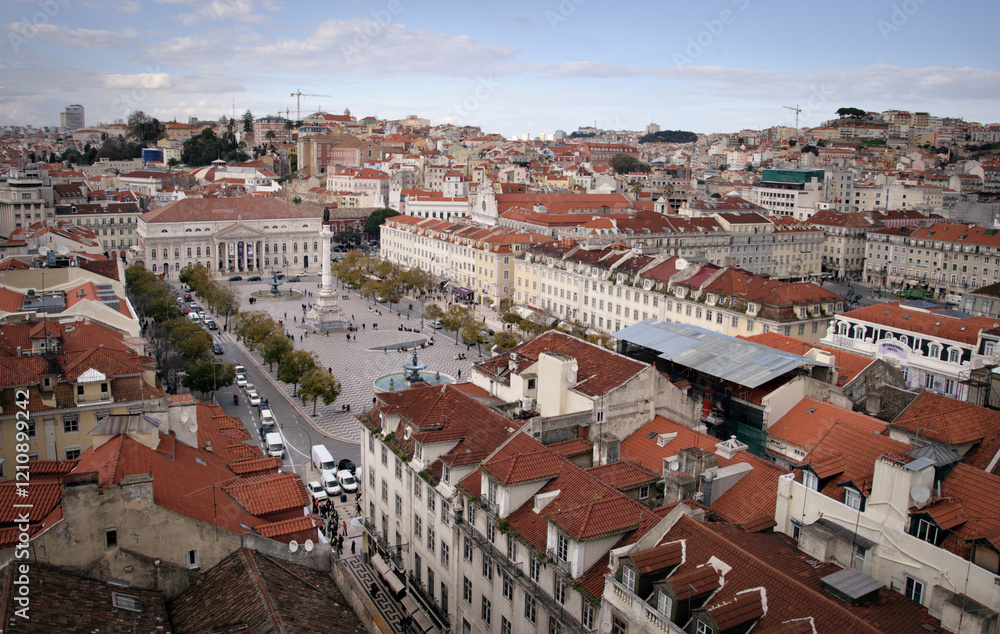 Lisbon Cityscape View from Above - Rossio square