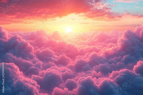 dramatic abstract illustration of a heavenly sky at sunset above the clouds filled with vibrant colors and ethereal shapes that convey a sense of hope and divinity photo