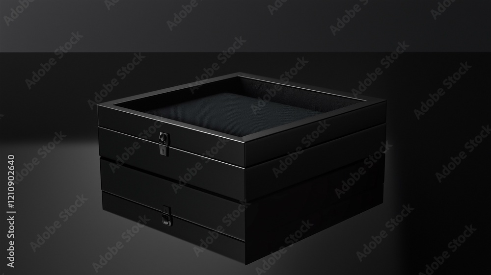 Fototapeta premium A photorealistic image of a sleek black jewelry box with velvet lining and a hinged opening